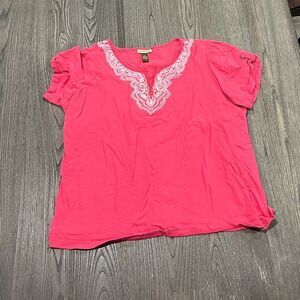 Brit & Bridle Pink Cotton Embroidered Short Sleeve Shirt Size 1X